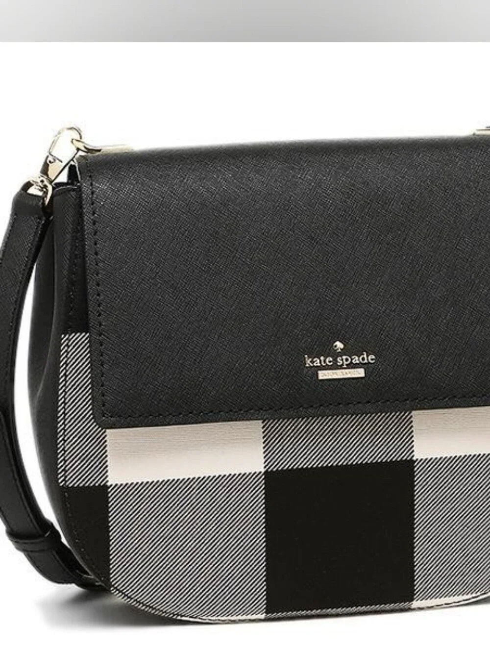 Kate Spade Black & Cream Cameron Street Plaid Crossbody Bag EUC